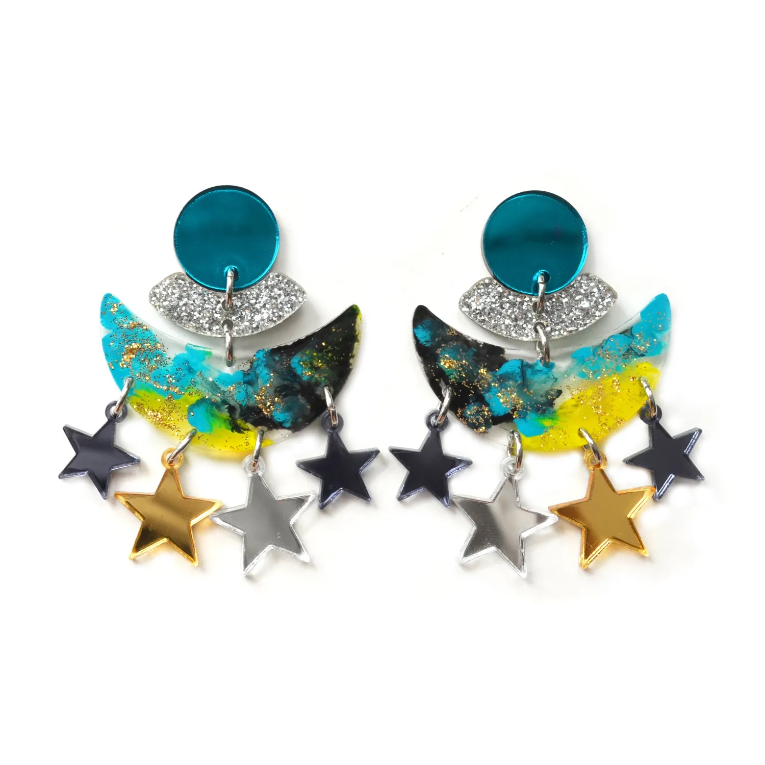 BooandBooFactory Turquoise Half Moon øredobber stjerner