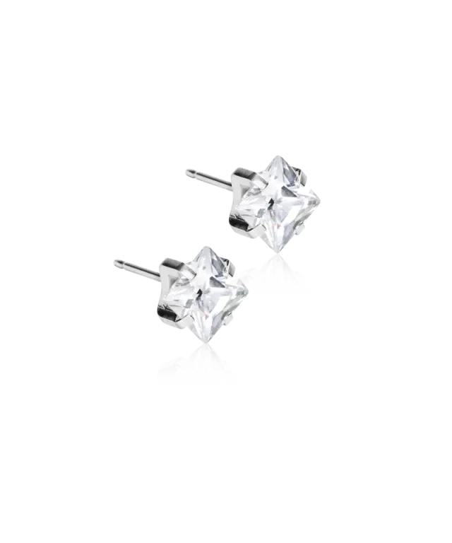Blomdahl Tiffany Edge øredobber 5 mm sølv CZ white titan