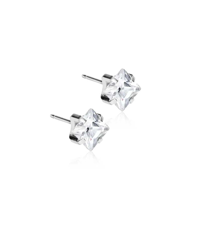 Blomdahl Tiffany Edge øredobber 5 mm sølv CZ white titan
