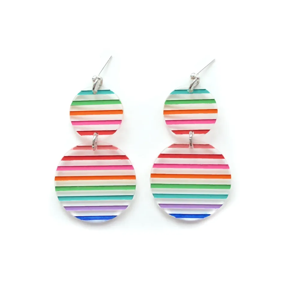 BooandBooFactory Rainbow Stripe øredobber gull oval