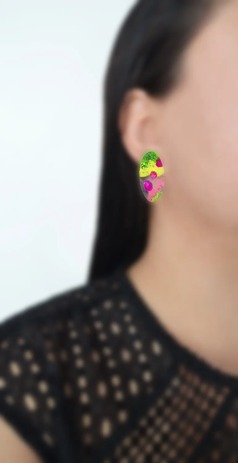 BooandBooFactory Glitter Oval studs rosa grønn