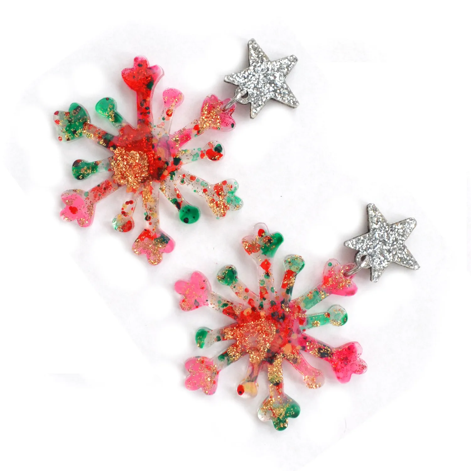 BooandBooFactory Pink Red Snowflake vinterøredobber