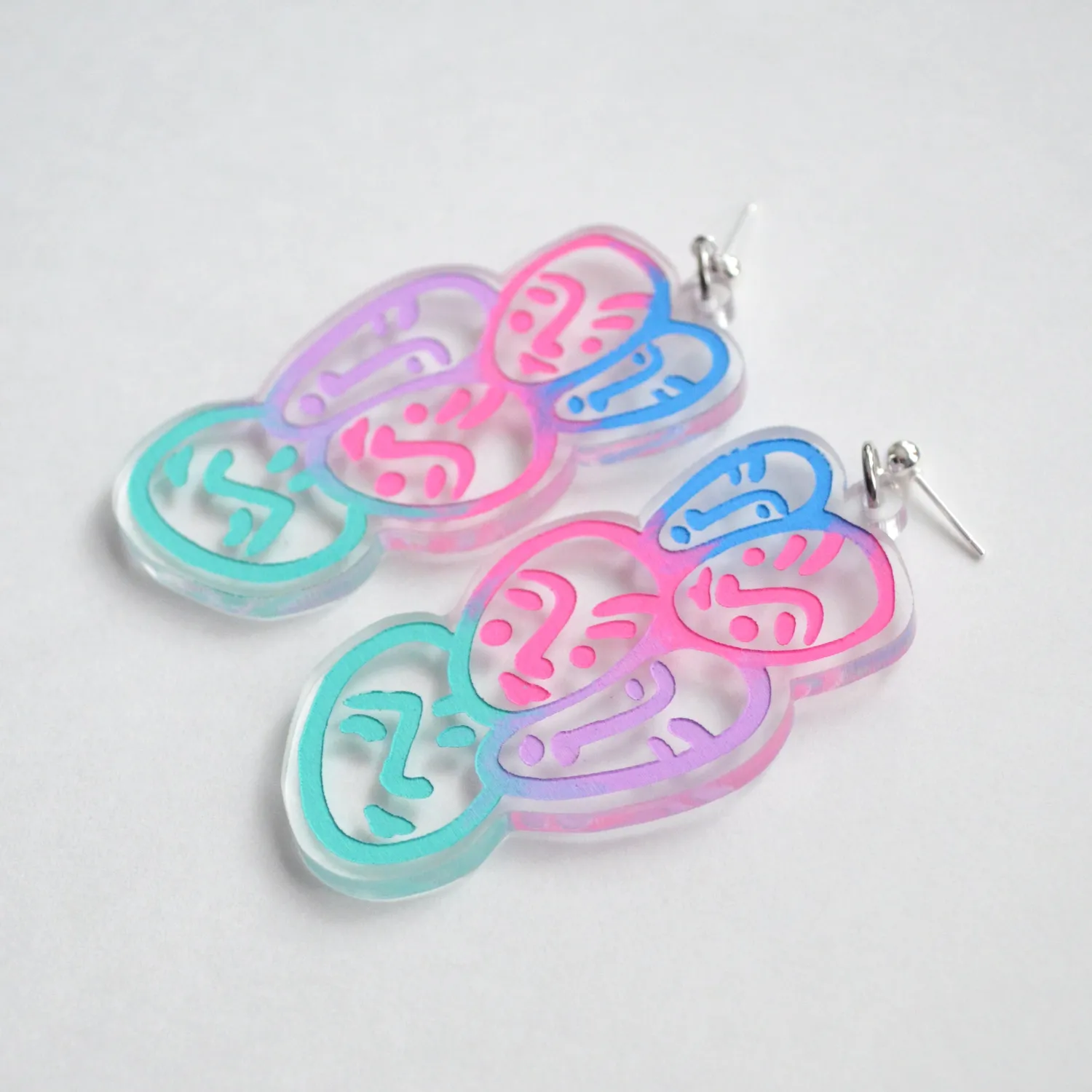 BooandBooFactory Face Ombre øredobber blå rosa 64 mm