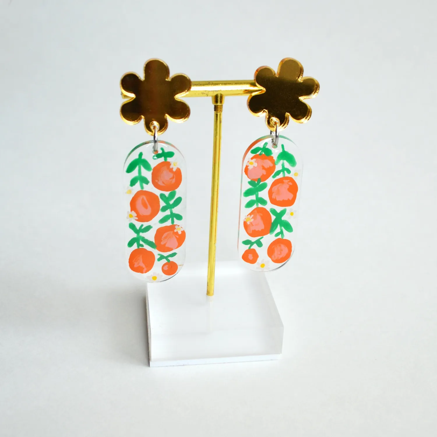 BooandBooFactory Orange Blossom Flower Oval øredobber oransje