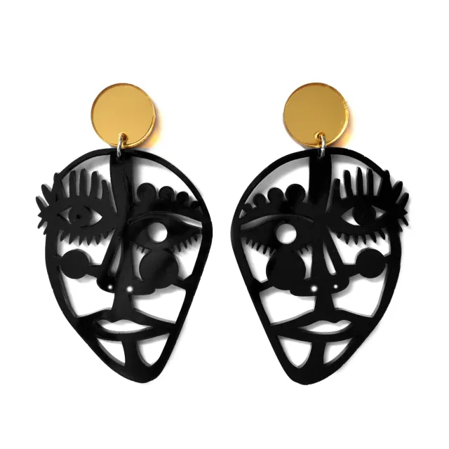 BooandBooFactory Outline Face øredobber sort abstrakt