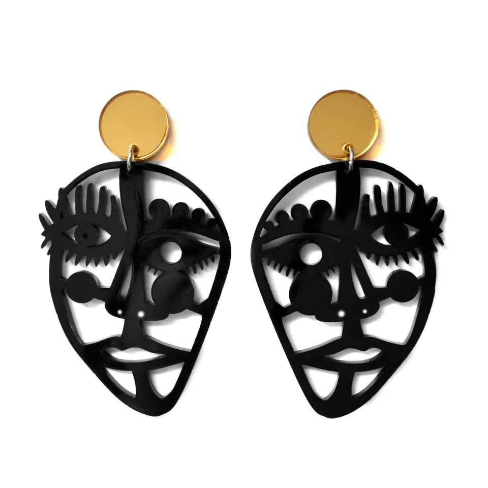 BooandBooFactory Outline Face øredobber sort abstrakt