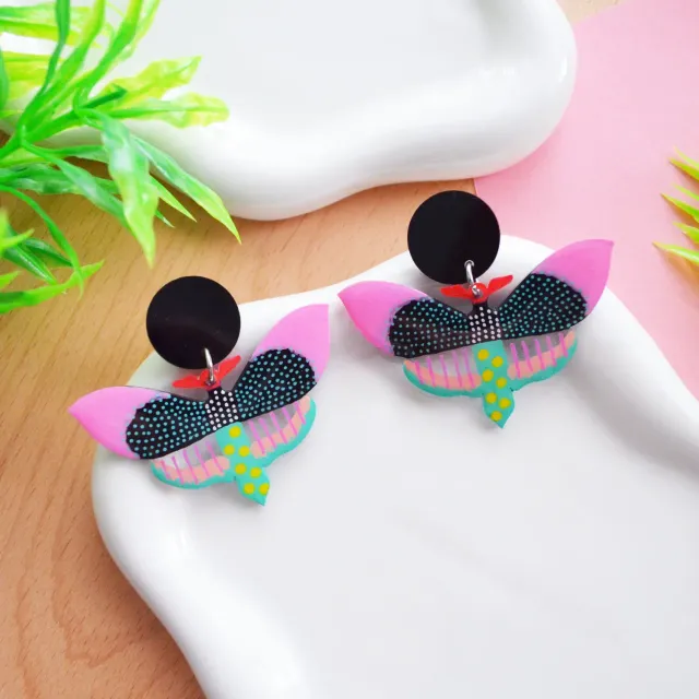 BooandBooFactory Pastel Black Butterfly akryl øredobber