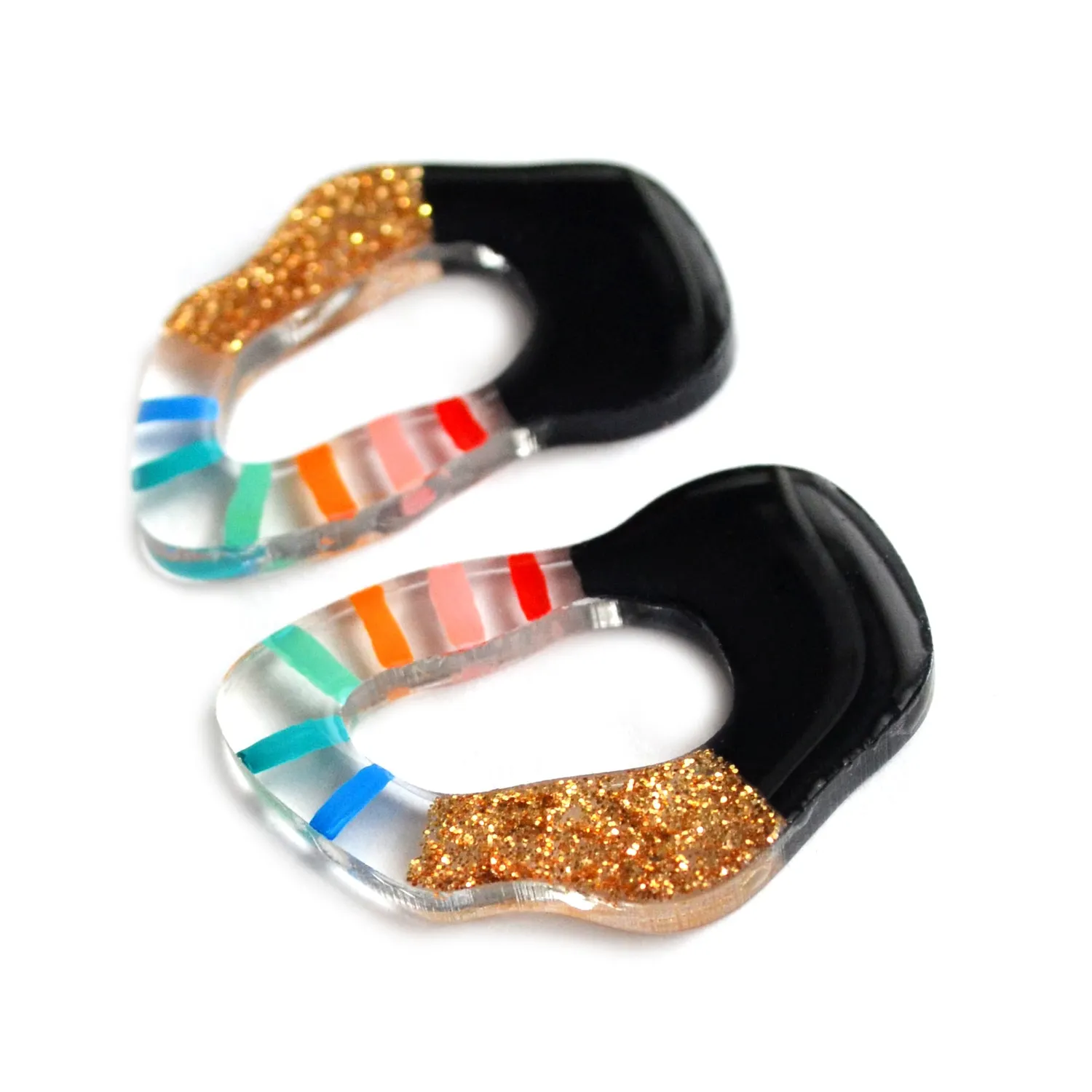 BooandBooFactory Rainbow Gold Glitter Squiggle øredobber regnbue