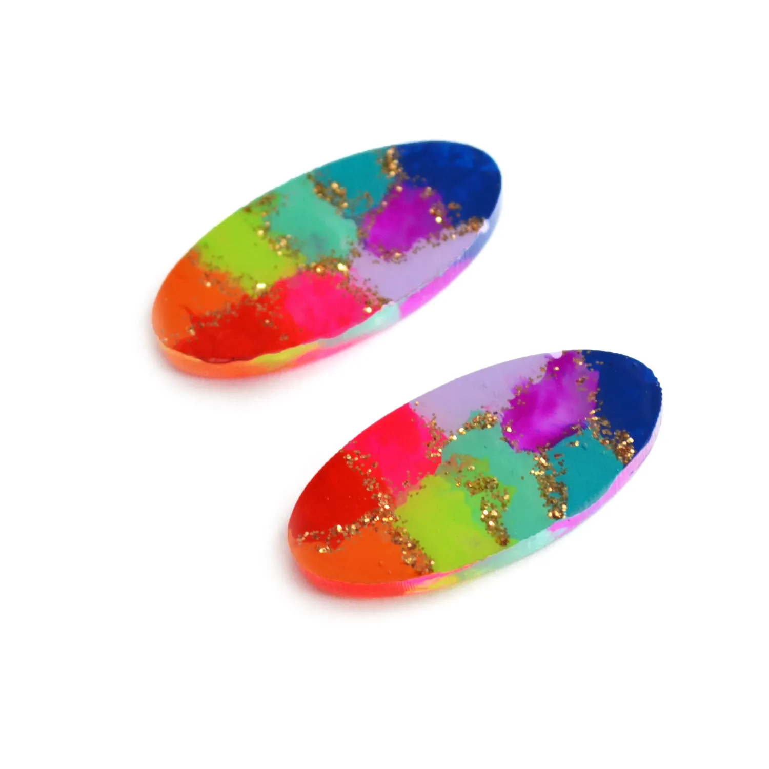 BooandBooFactory Rainbow Oval øredobber stud regnbue