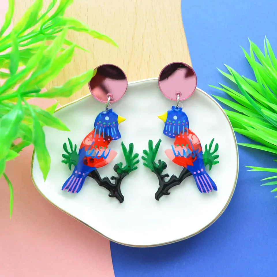 BooandBooFactory Bluebird Branch øredobber rosa speil