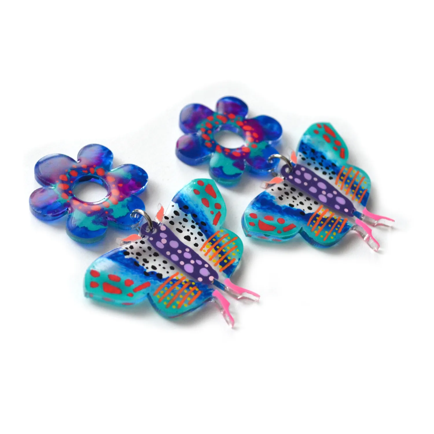 BooandBooFactory Blue Butterfly Flower øredobber resin