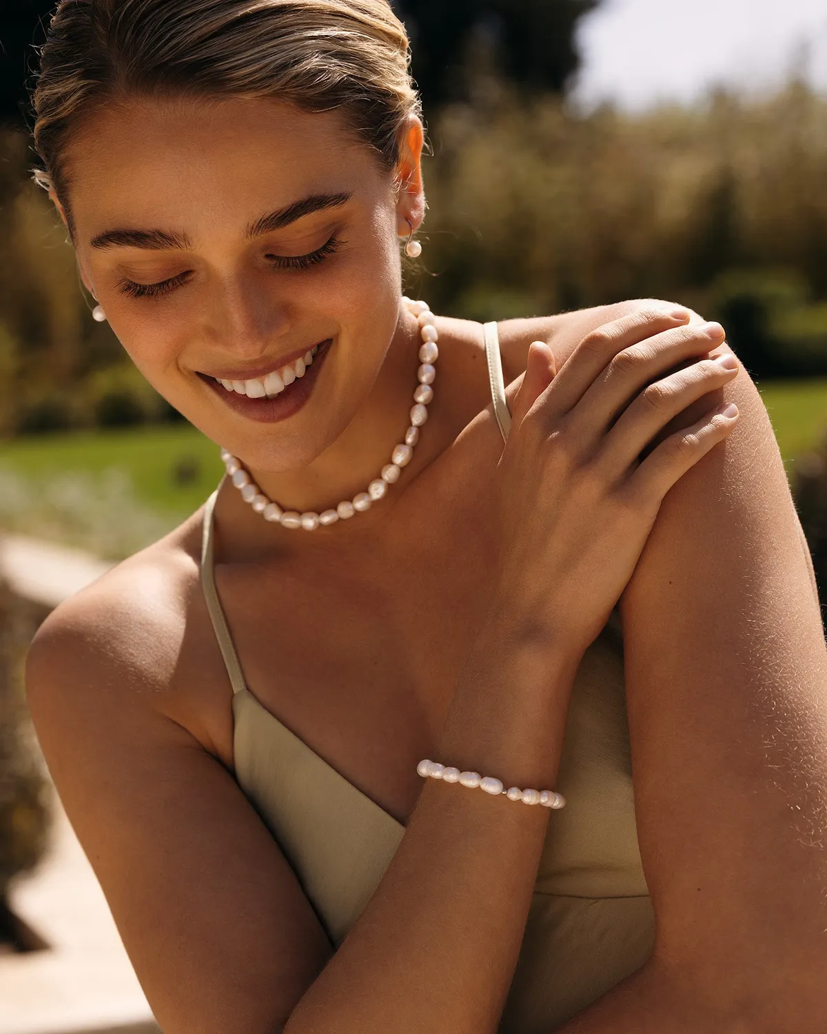 Mockberg Aura Pearl perlearmbånd Small 150 mm stål