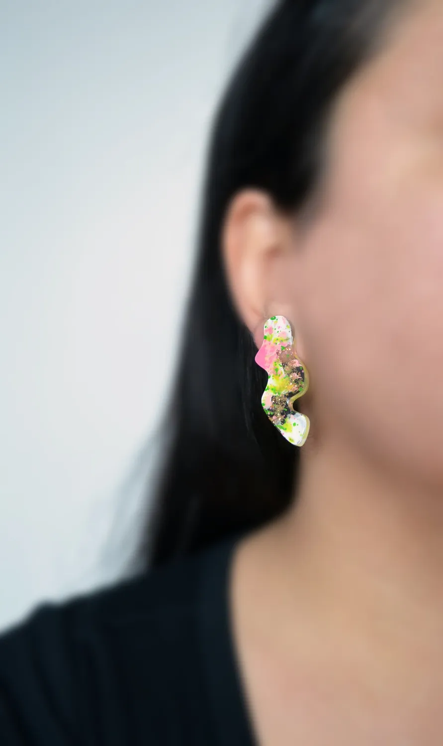 BooandBooFactory Pink Green Squiggle studøredobber bølge