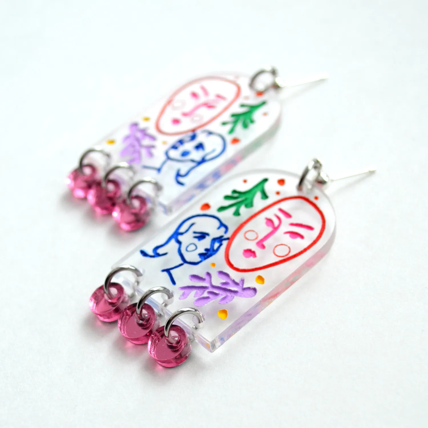 BooandBooFactory Clear Arch with Laser Cut Faces dangle-øredobber