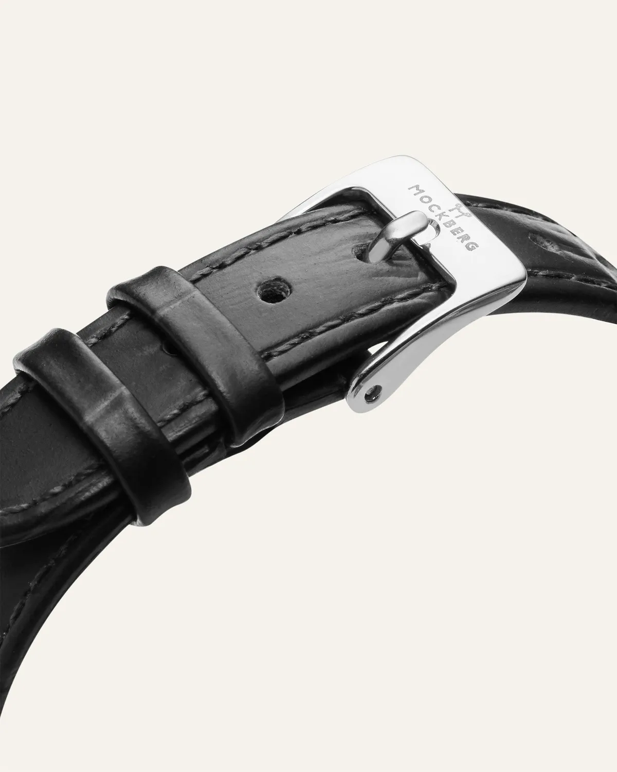 Mockberg Timeless Black Leather klokke svart lær rektangulær