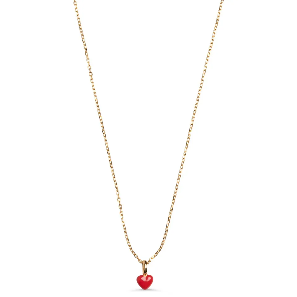 Enamel Amore halskjede 45+5 cm rødt hjerte