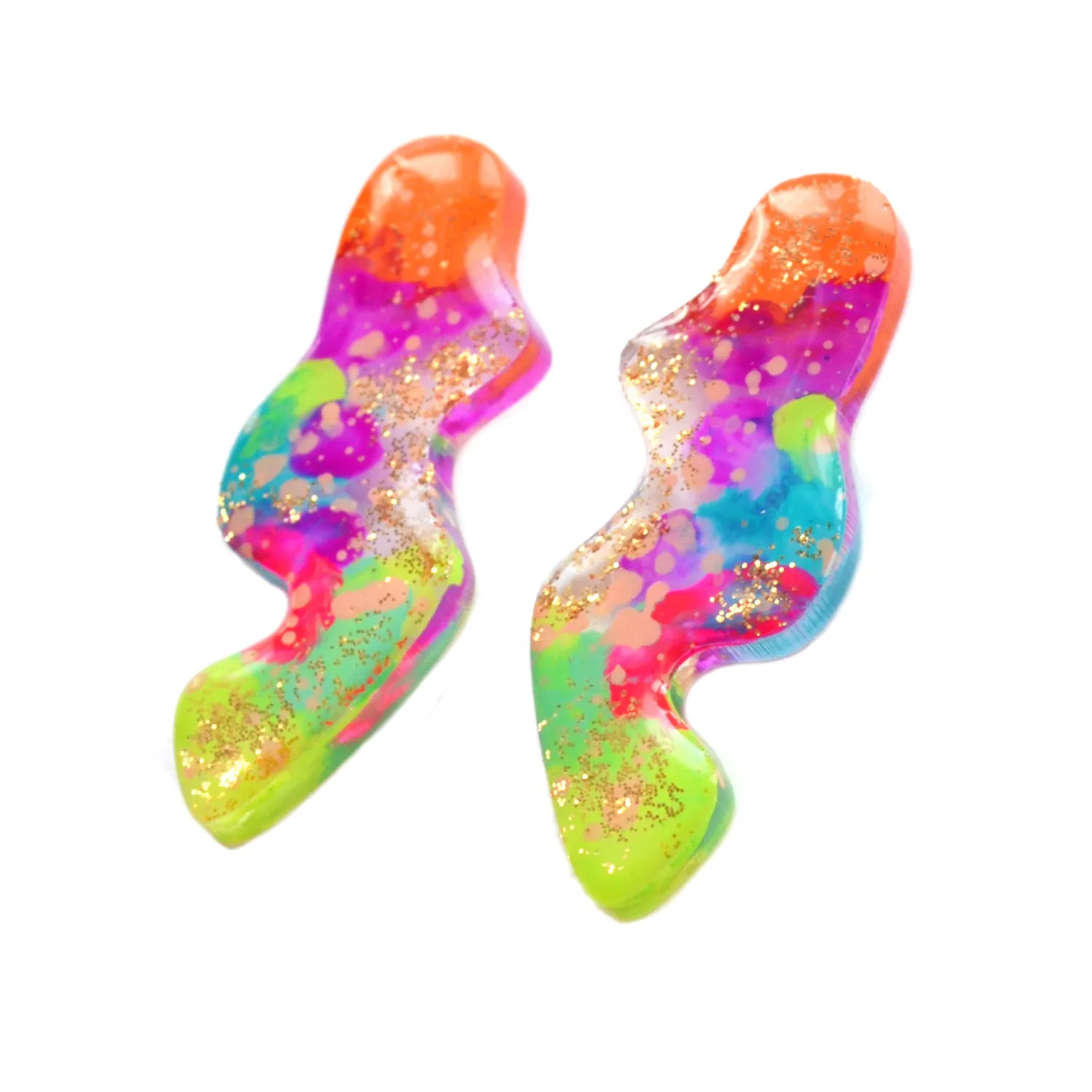 BooandBooFactory Squiggle øredobber neon oransje grønn