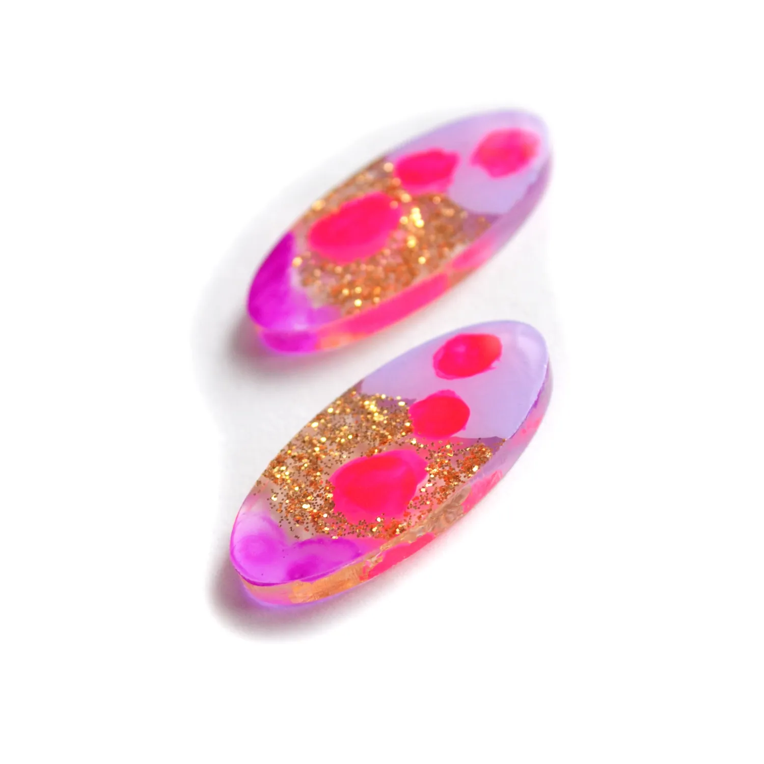 BooandBooFactory Pink Purple Glitter stiftøredobber resin