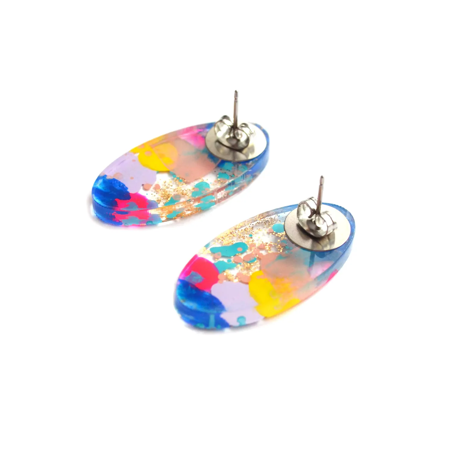 BooandBooFactory Blue Gold Glitter ovale stud øredobber akryl