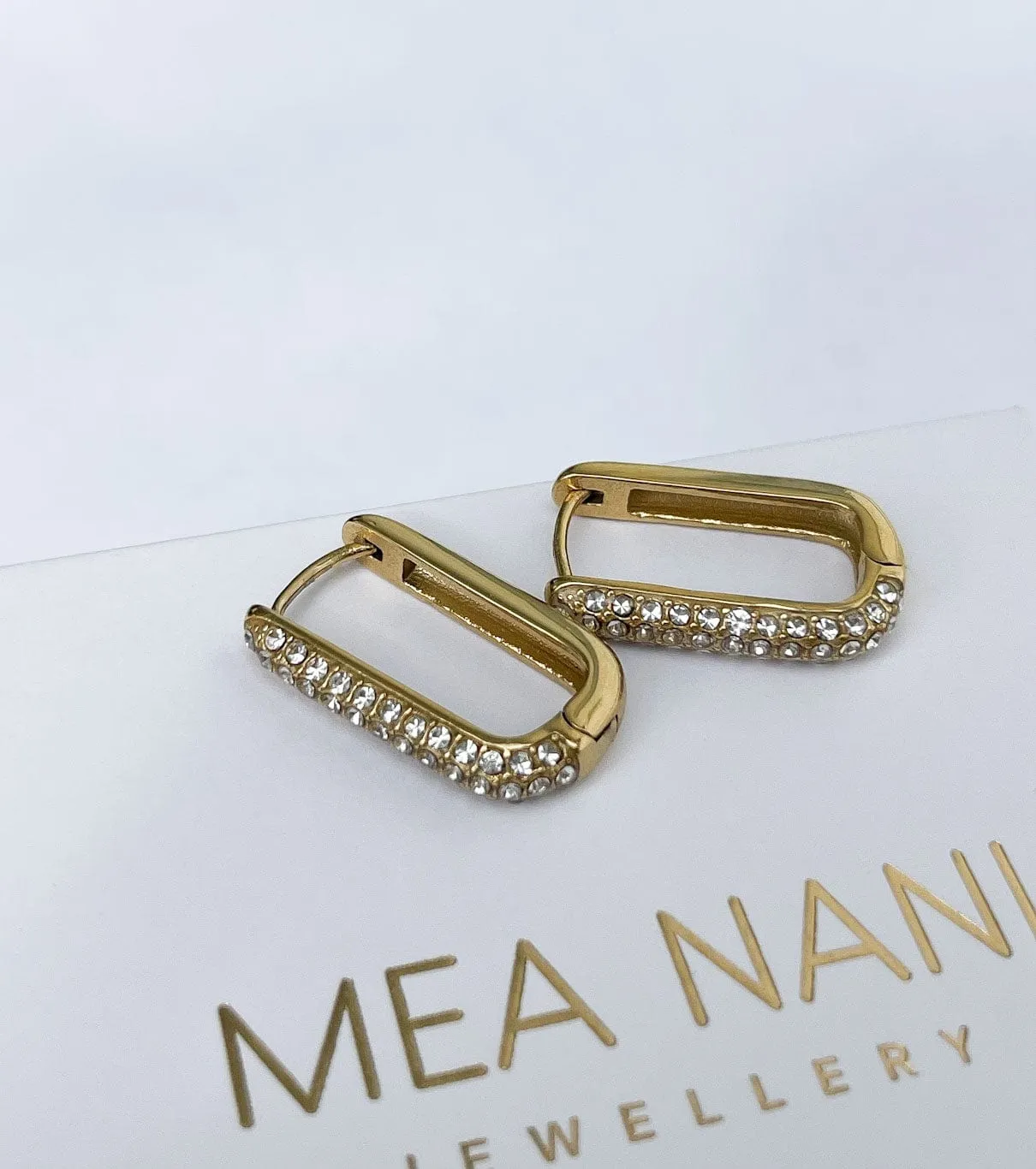 Mea Nani Mira hoops 14K gull zirkonia firkantet