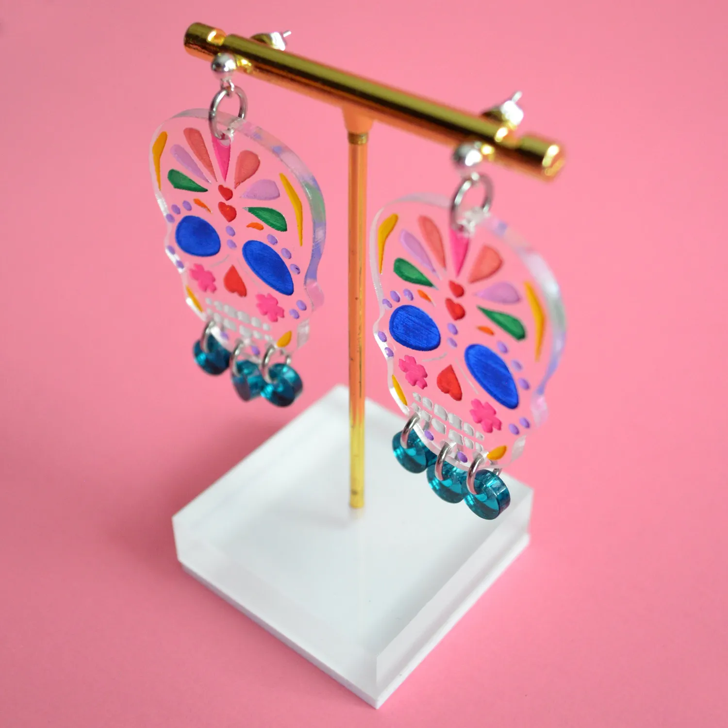 BooandBooFactory Sugar Skull Rainbow øredobber turkis