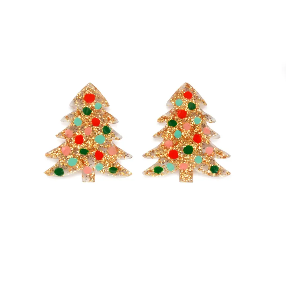 BooandBooFactory Small Gold Glitter Holiday Christmas juletreøredobber