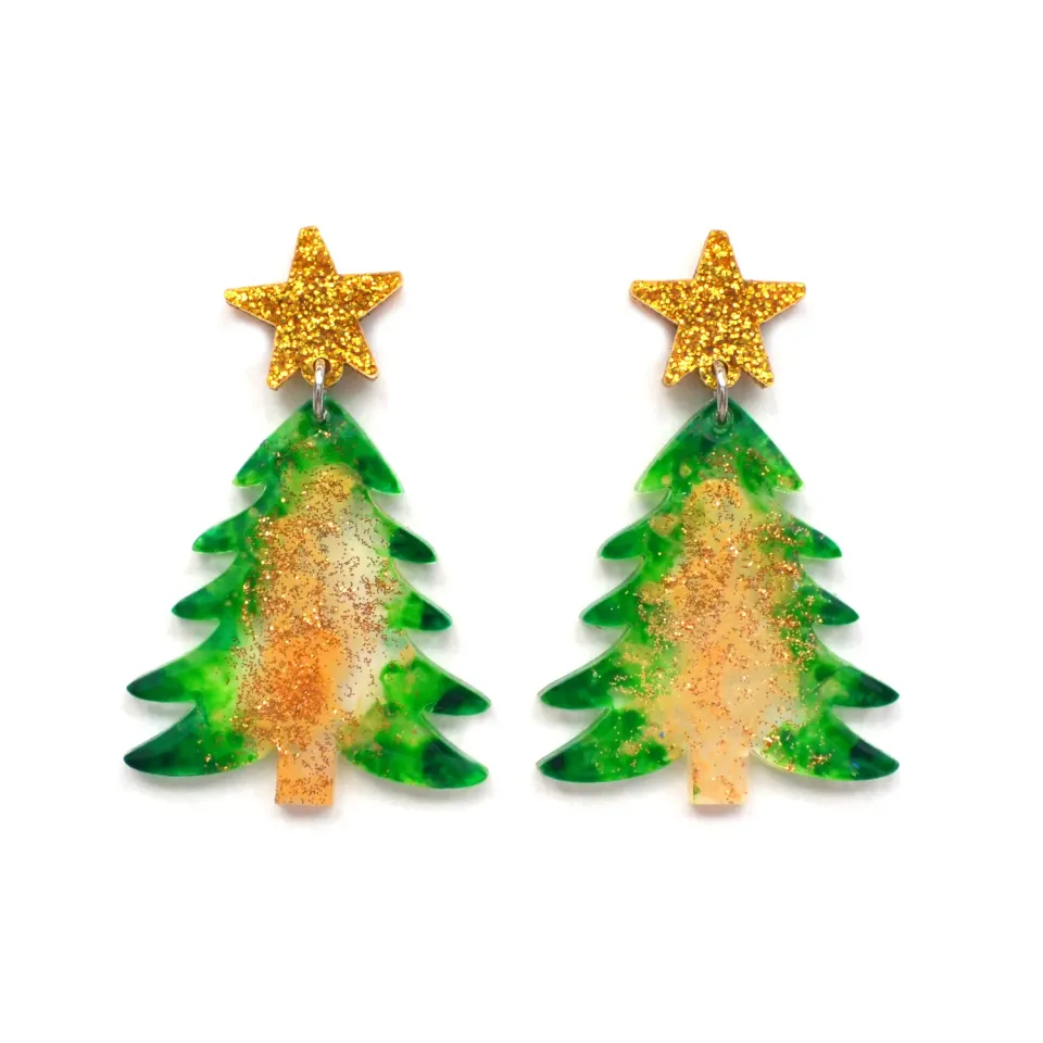 BooandBooFactory Christmas Tree juletre øredobber grønn glitter