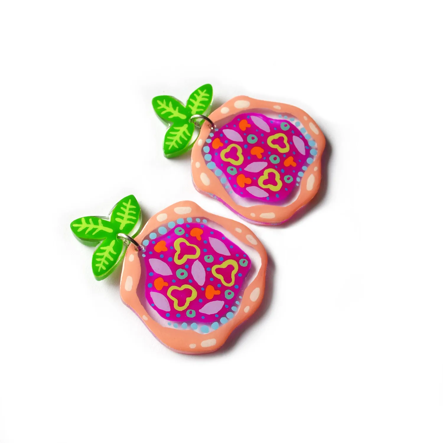 BooandBooFactory Magenta Pizza øredobber akryl grønn