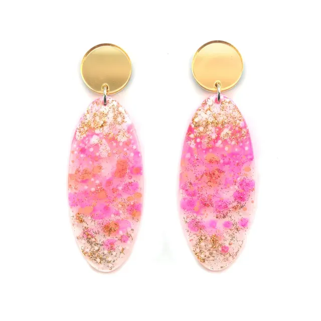 BooandBooFactory Pink Peach Abstract ovale dråpeøredobber