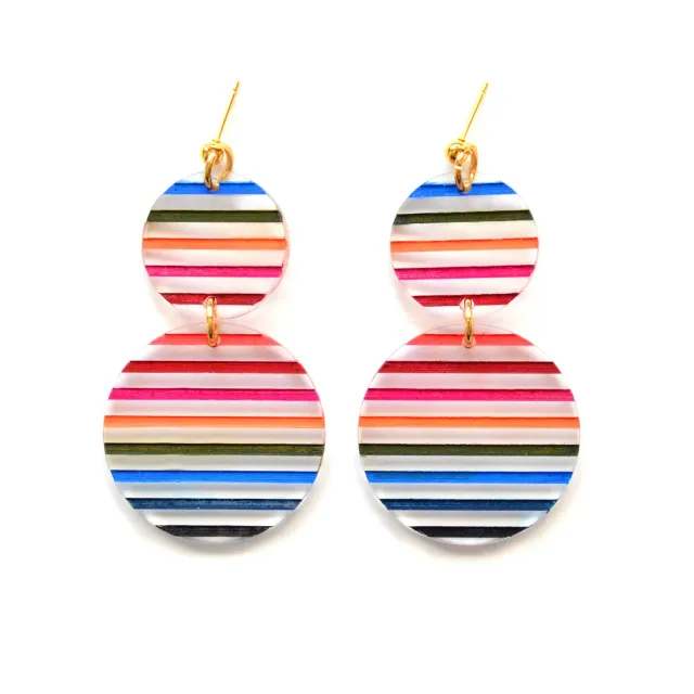 BooandBooFactory Colorful Stripe Circle dangle-øredobber