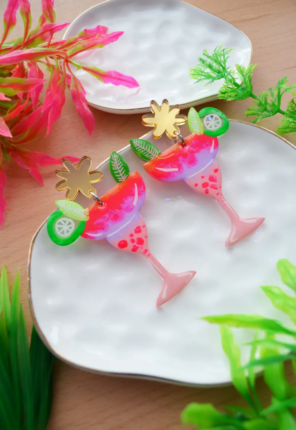 BooandBooFactory Neon Pink Margarita Cocktail øredobber lime