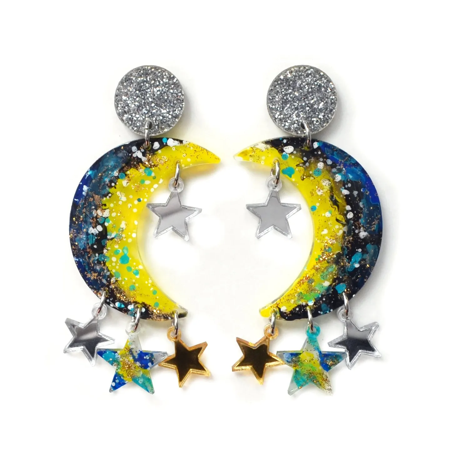 BooandBooFactory Crescent Moon øredobber metallisk stjerne