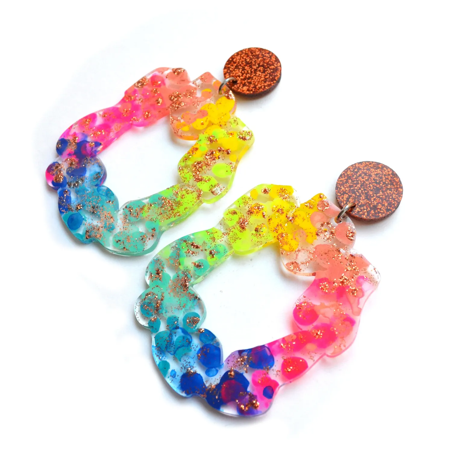 BooandBooFactory Rainbow kobber glitter hoop øredobber