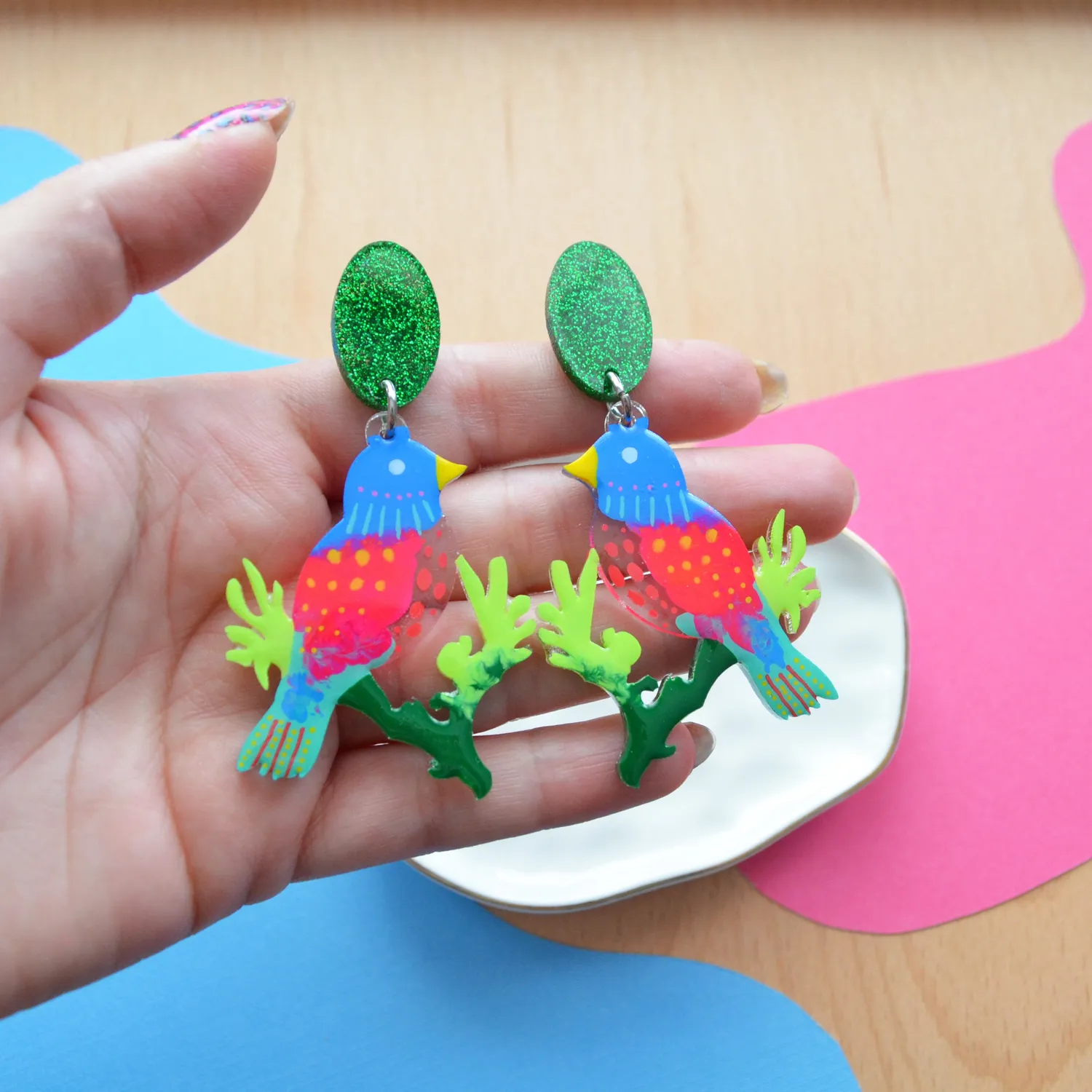 BooandBooFactory Tropical Bird øredobber akryl fugl