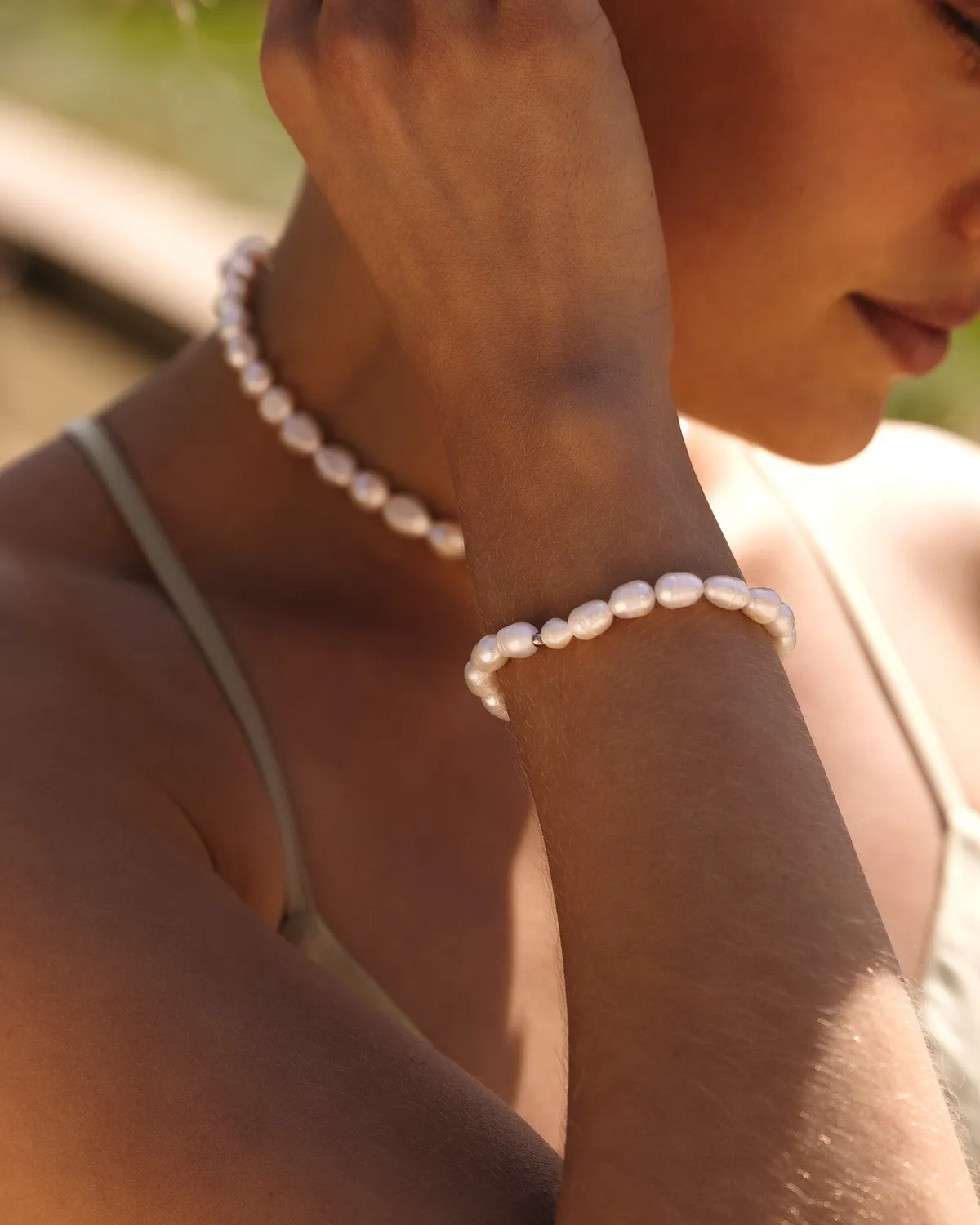 Mockberg Aura Pearl perlearmbånd Small 150 mm stål