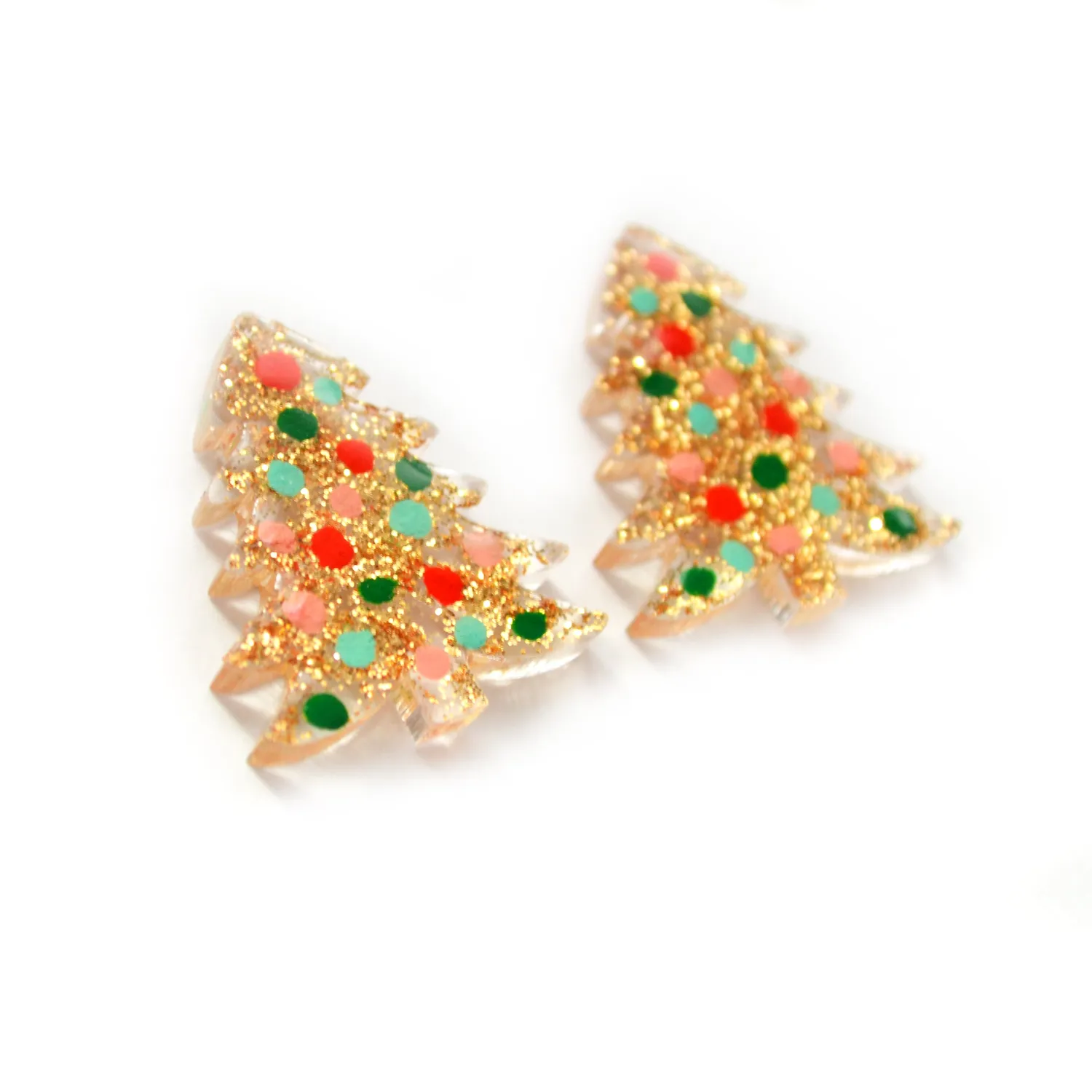 BooandBooFactory Small Gold Glitter Holiday Christmas juletreøredobber