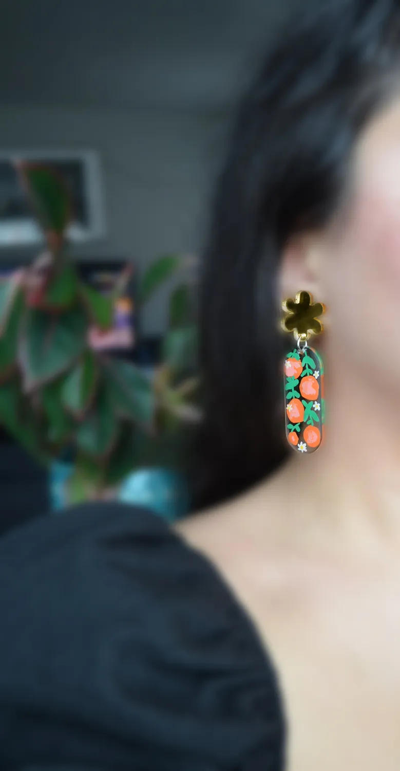 BooandBooFactory Orange Blossom Flower Oval øredobber oransje