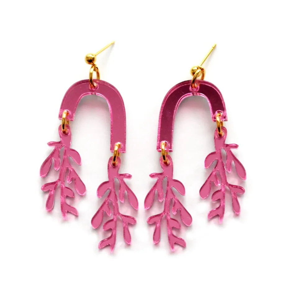 BooandBooFactory Pink Leaf Acrylic Arch øredobber gull