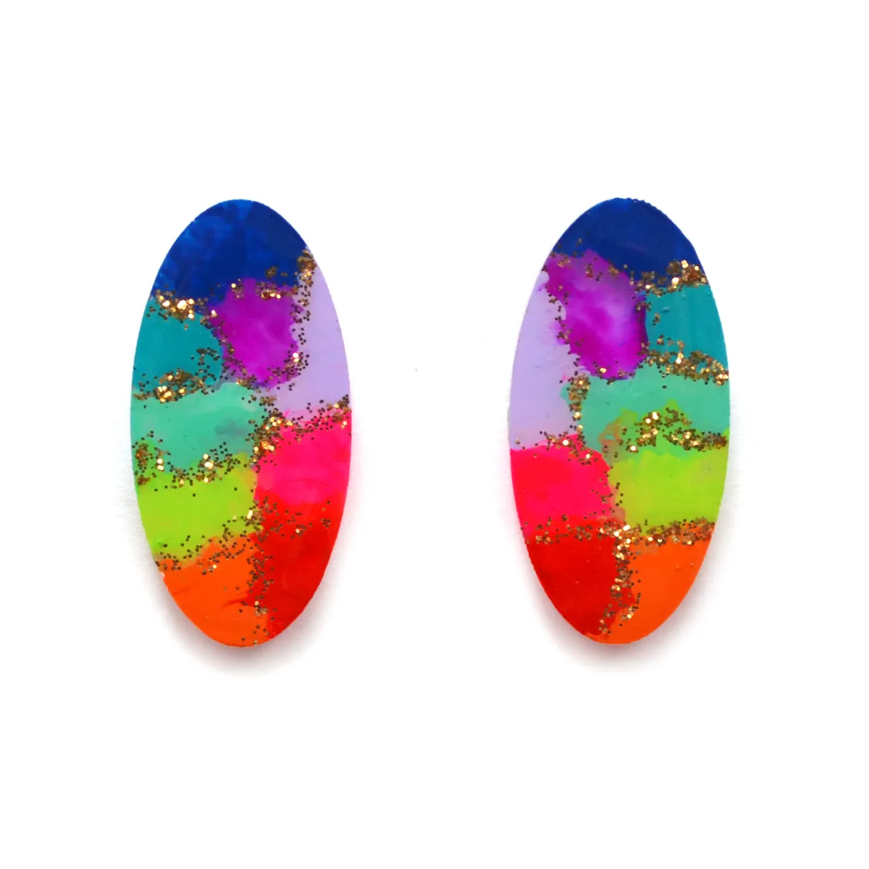 BooandBooFactory Rainbow Oval øredobber stud regnbue