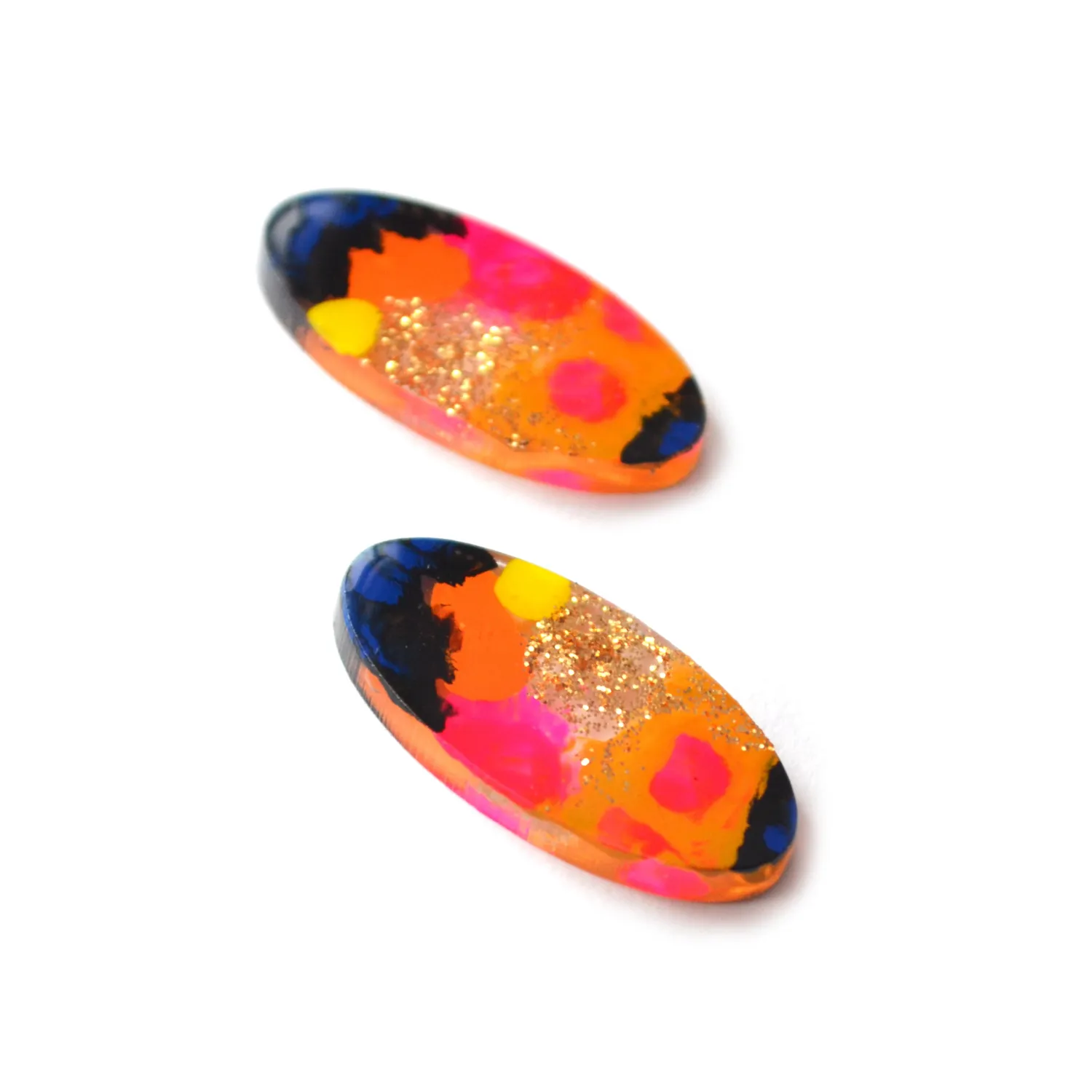BooandBooFactory Orange Pink Abstract Oval øredobber studs