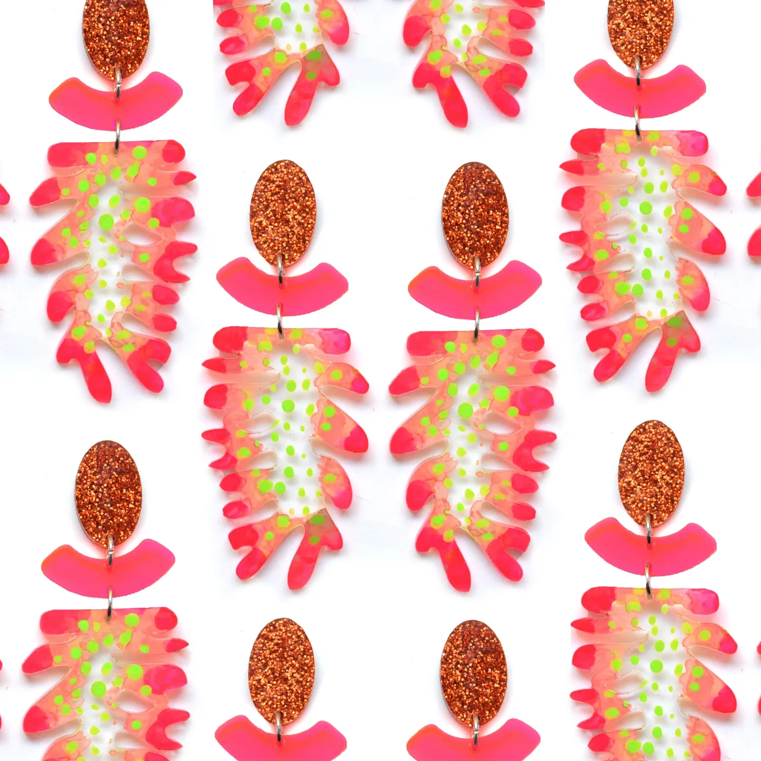 BooandBooFactory Neon Hot Pink Flower Plant stud-øredobber