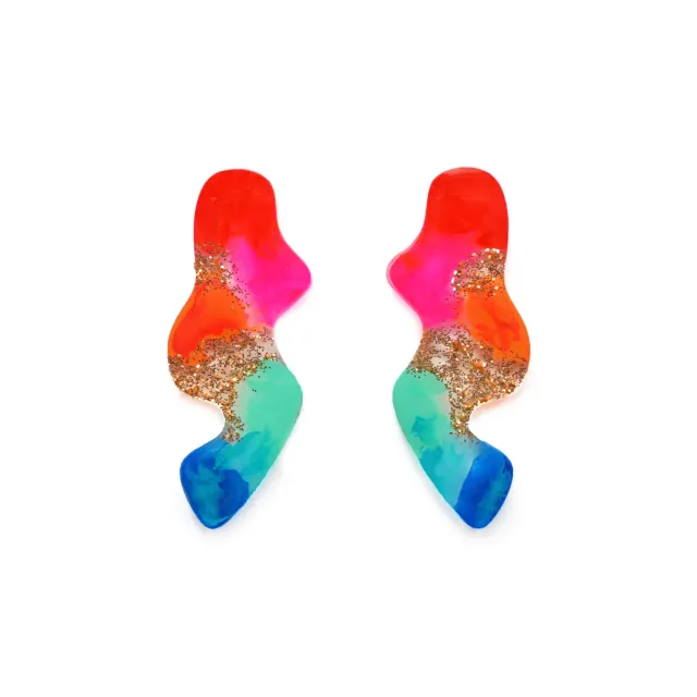 BooandBooFactory Rainbow Abstract Wavy Squiggle øredobber flerfarget