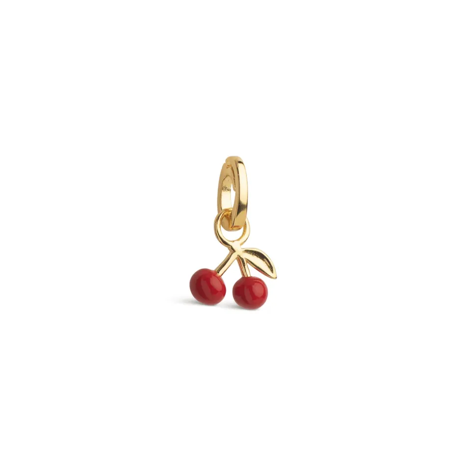 Enamel Cherry on top charm gull 8,5x7 mm rød