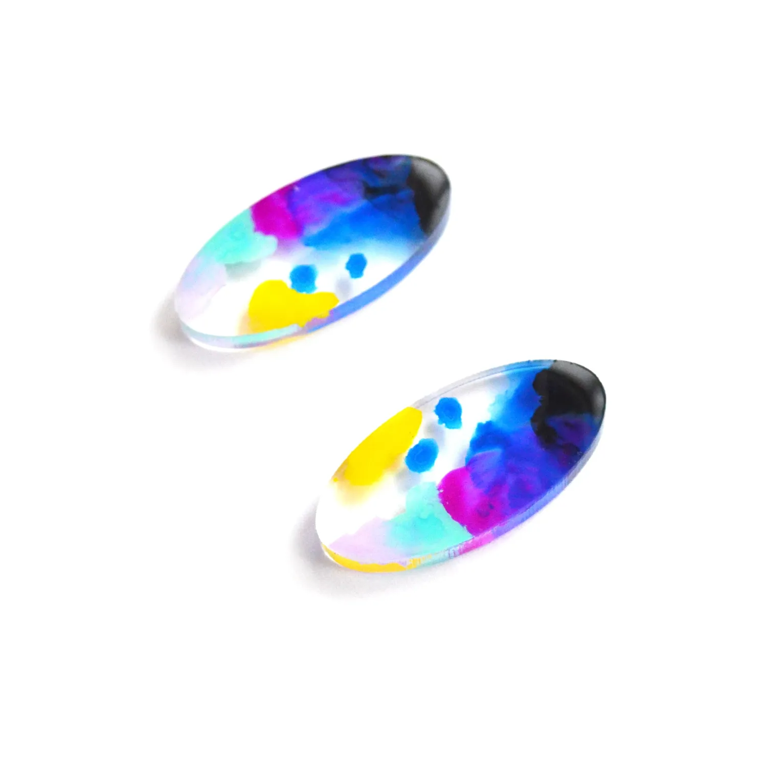 BooandBooFactory Blue and Purple Abstract Art Oval stud-øredobber