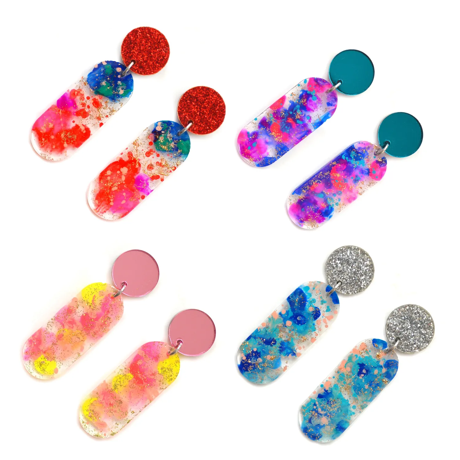 BooandBooFactory Small Oval Drop øredobber hot pink blue