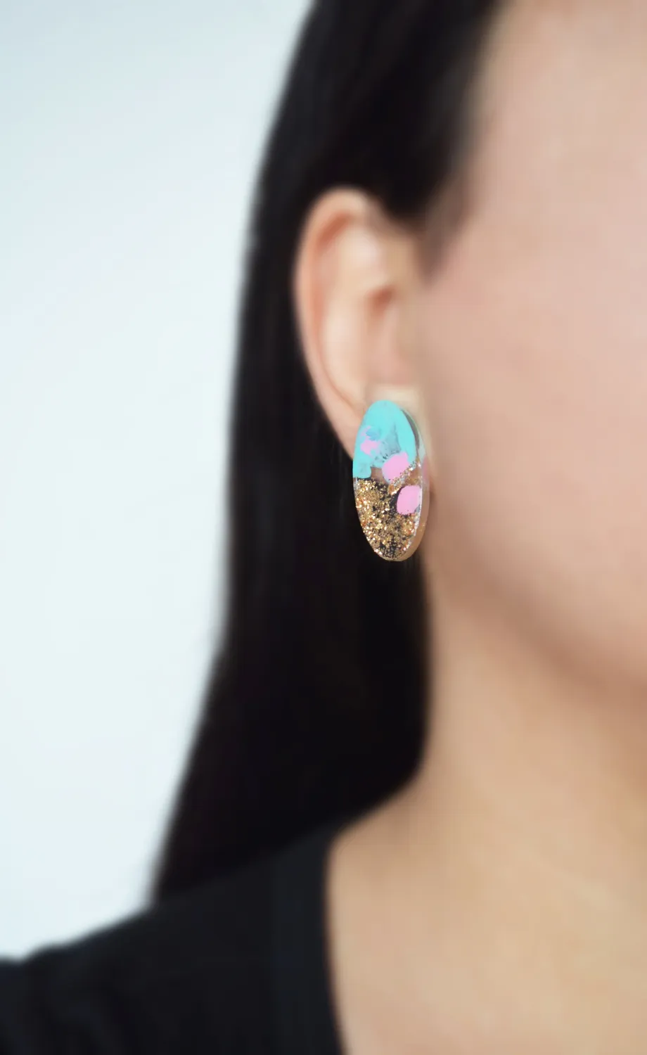 BooandBooFactory Mint and Pink with Gold Glitter Oval øredobber mint