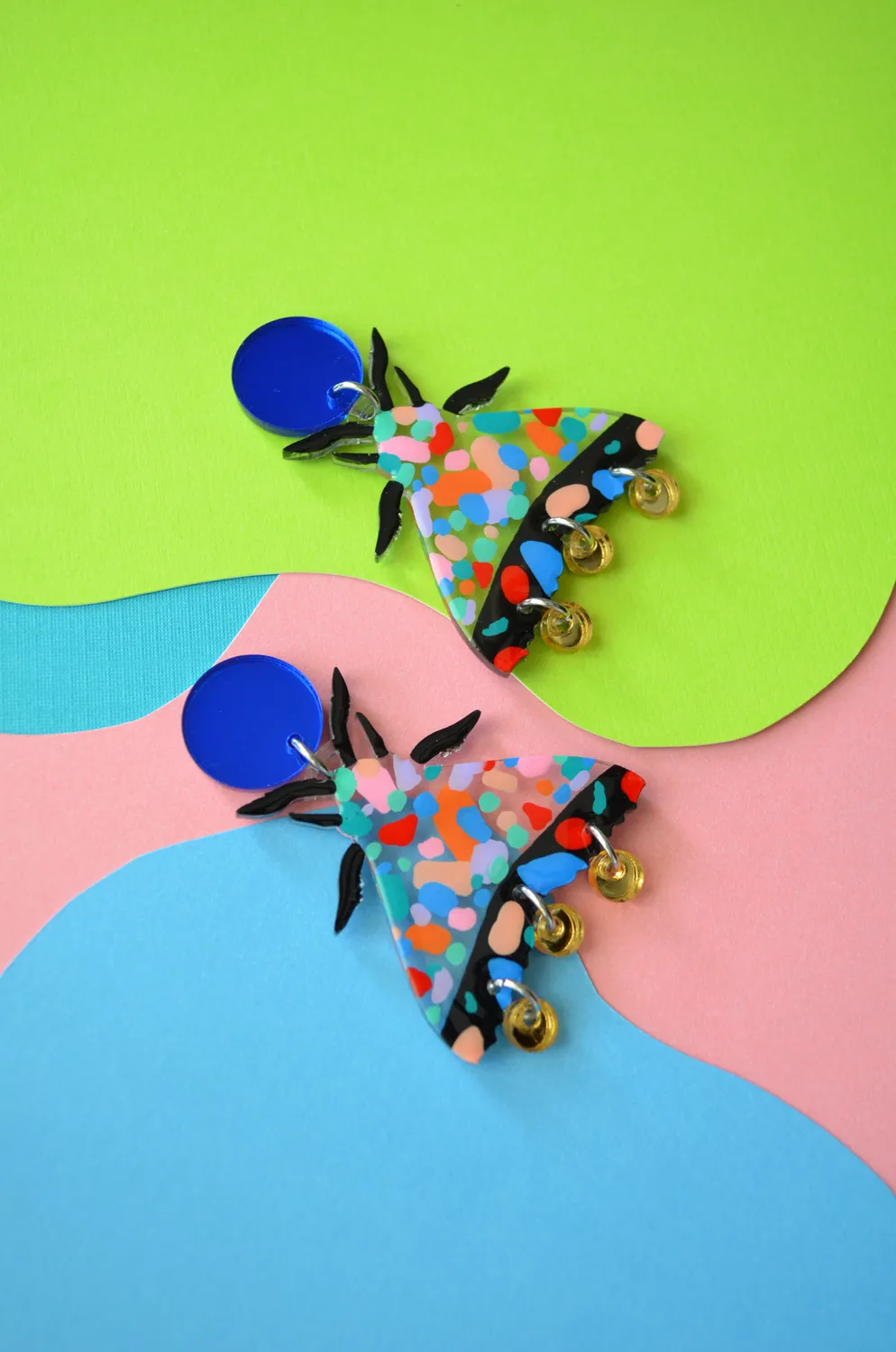 BooandBooFactory Terrazzo Painted Pattern Moth Butterfly Dangle øredobber