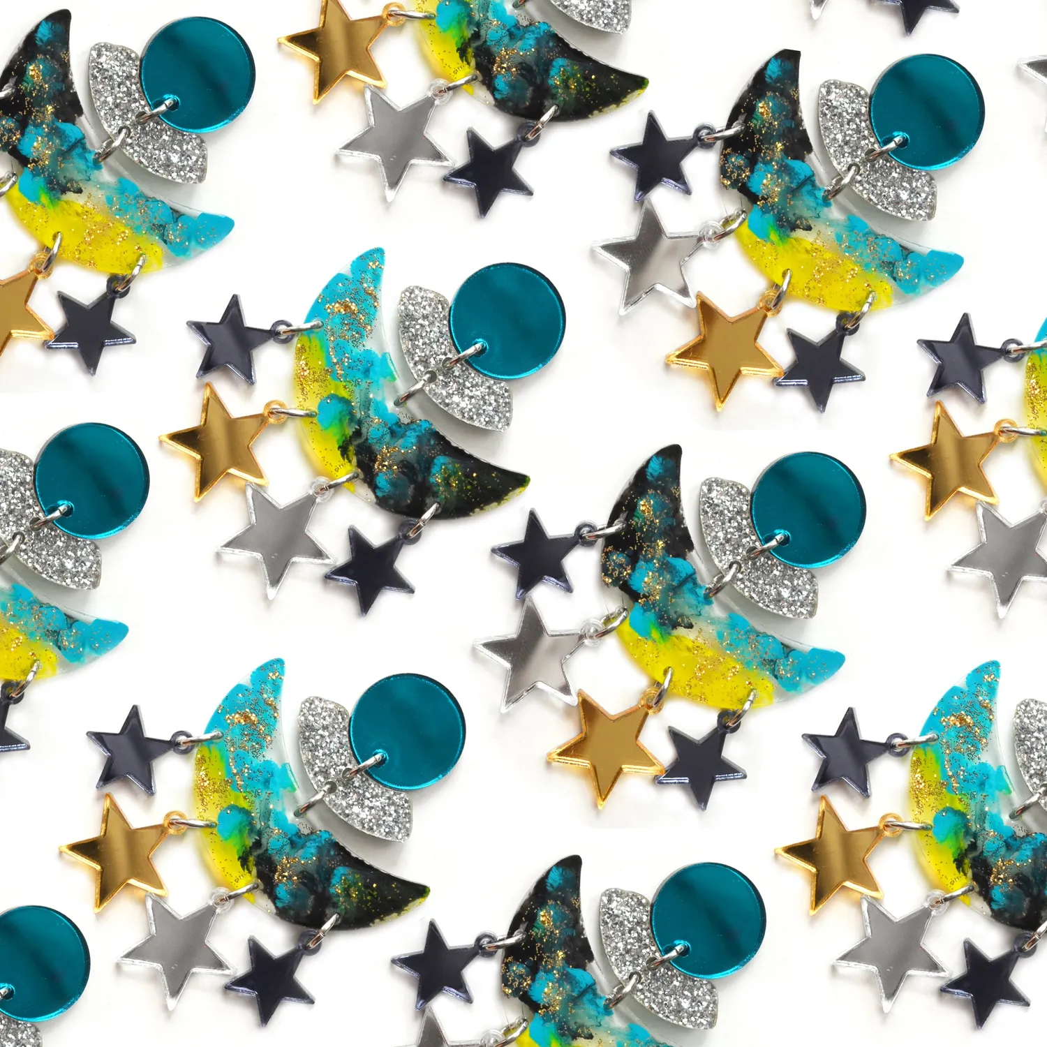 BooandBooFactory Turquoise Half Moon øredobber stjerner