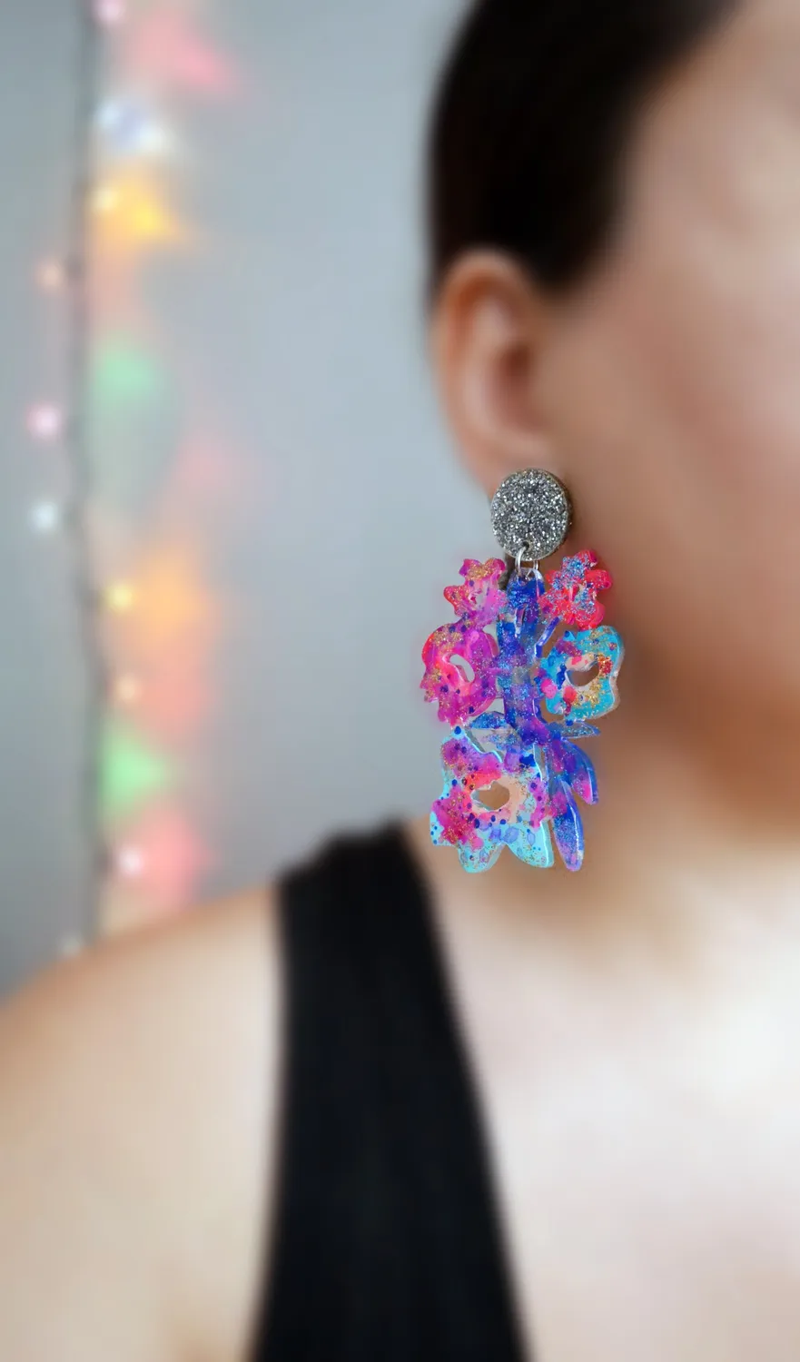 BooandBooFactory Pink Blue Flower øredobber glitter
