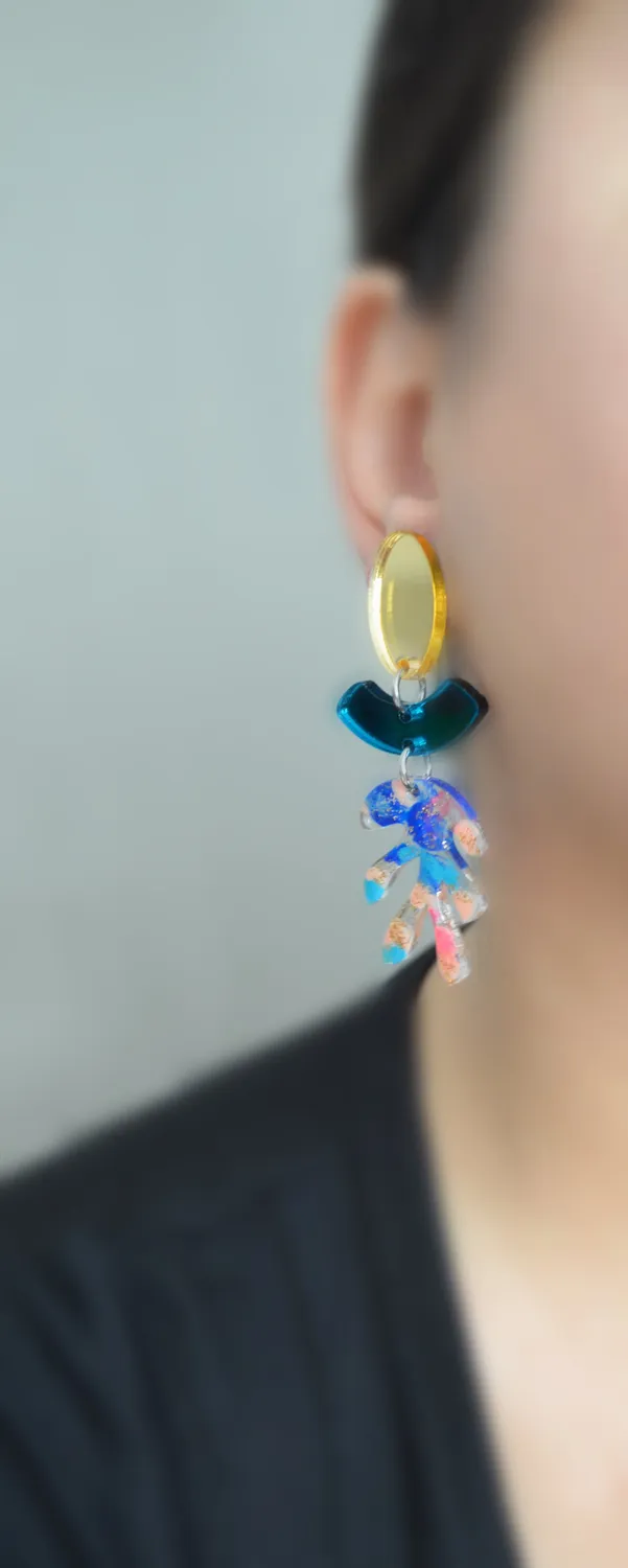 BooandBooFactory Blue Gold Glitter Leaf øredobber 70 mm